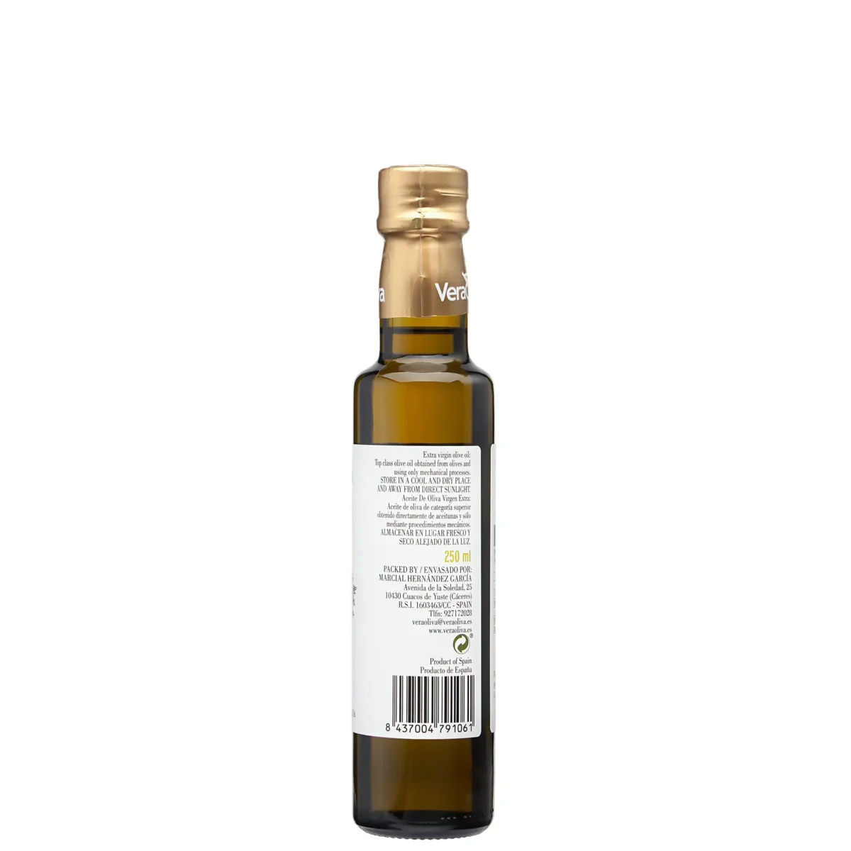 Aceite de oliva virgen extra botella 250ml manzanilla cacereña VeraOliva descripción de producto