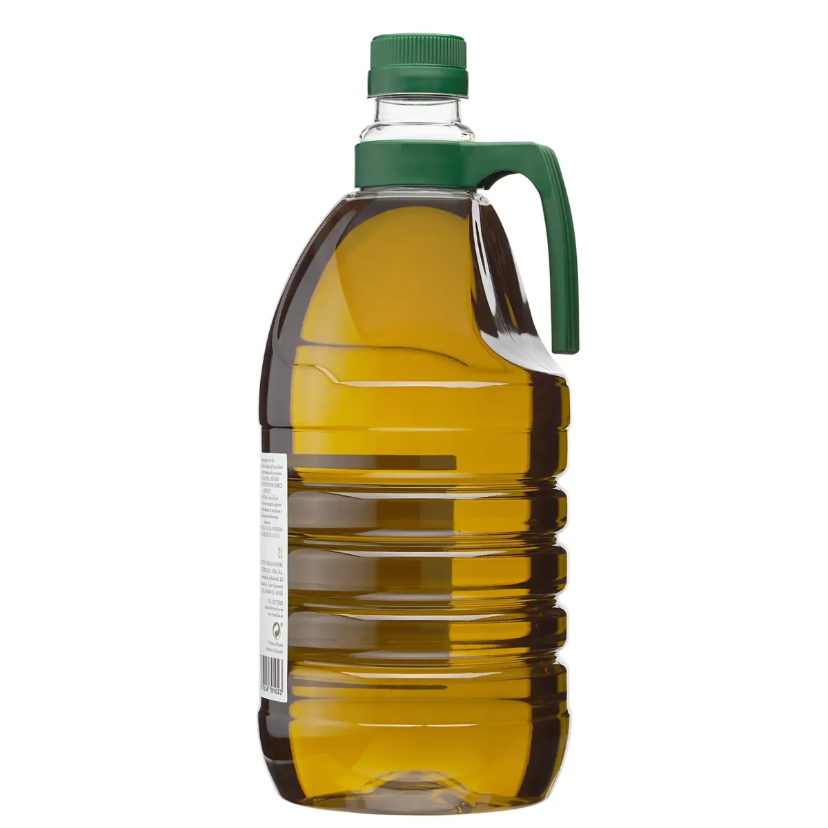 Aceite de oliva virgen extra de manzanilla cacereña en garrafa de 2 litros de la zona de la vera parte lateral