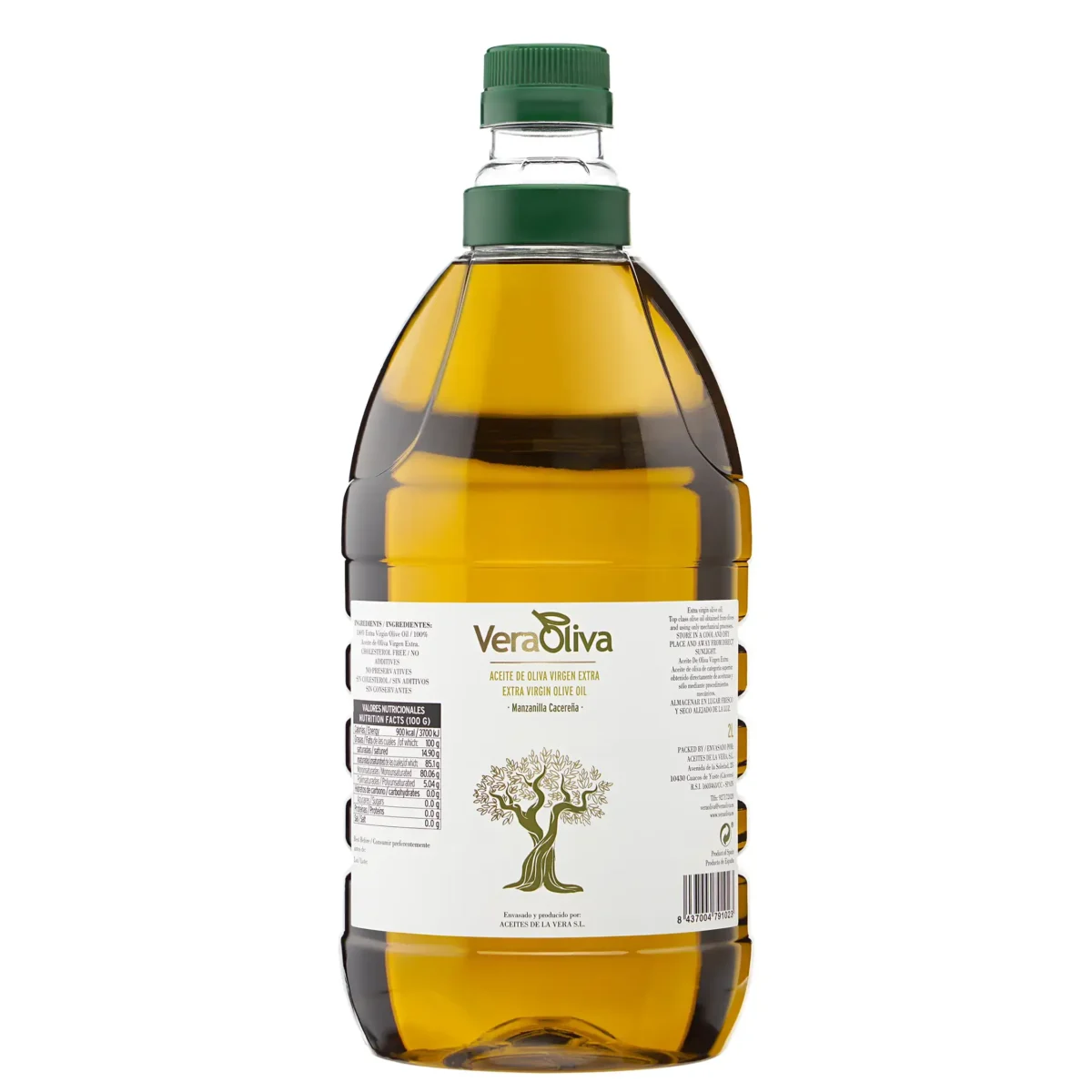 Aceite de oliva virgen extra de manzanilla cacereña en garrafa de 2 litros de la zona de la vera