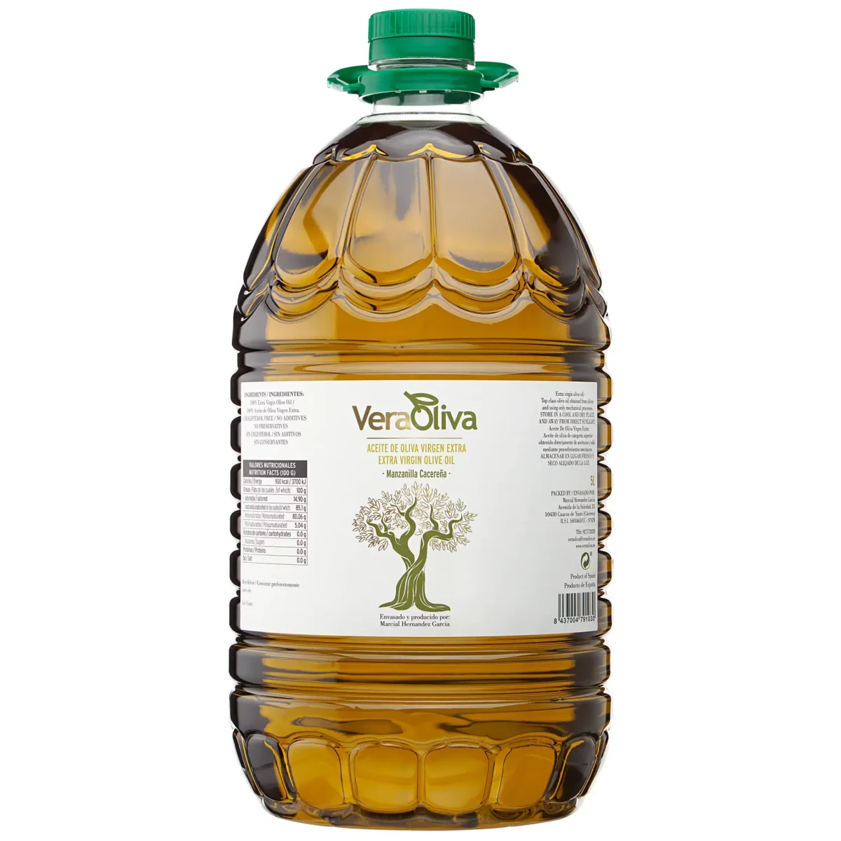 Aceite de oliva virgen extra de manzanilla cacereña en garrafa de 5 litros de la zona de la vera VeraOliva