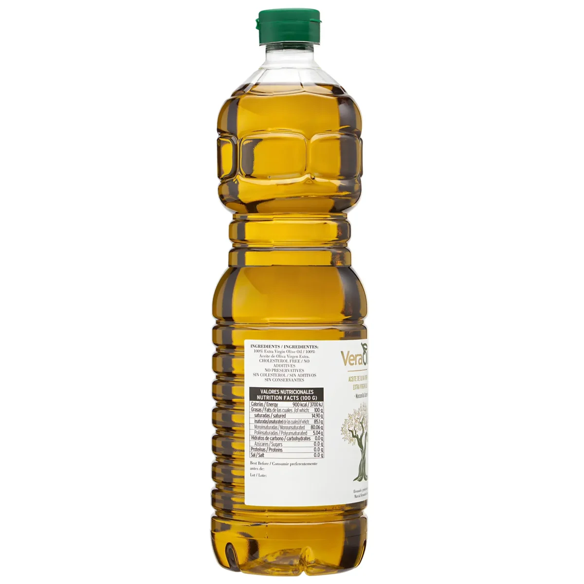 Aceite de oliva virgen extra en garrafa de 1L de manzanilla cacereña producto artesanal de VeraOliva información nutricional
