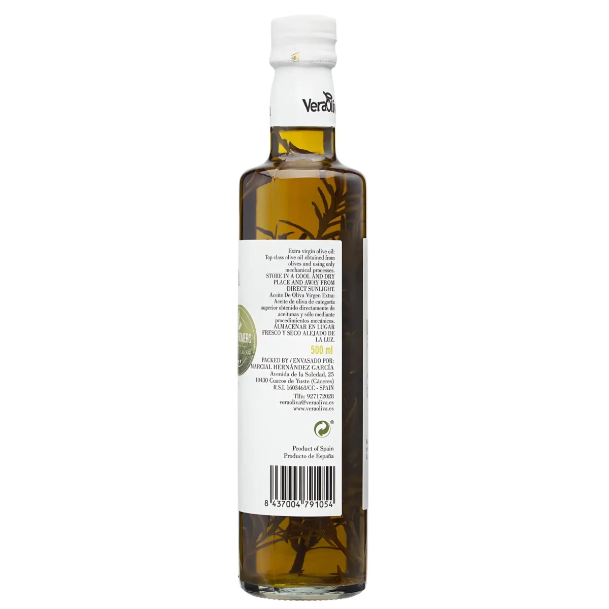 Aceite de oliva virgen extra manzanilla cacereña con sabor a romero en botella de 500ml calidad gourmet VeraOliva descripción de producto