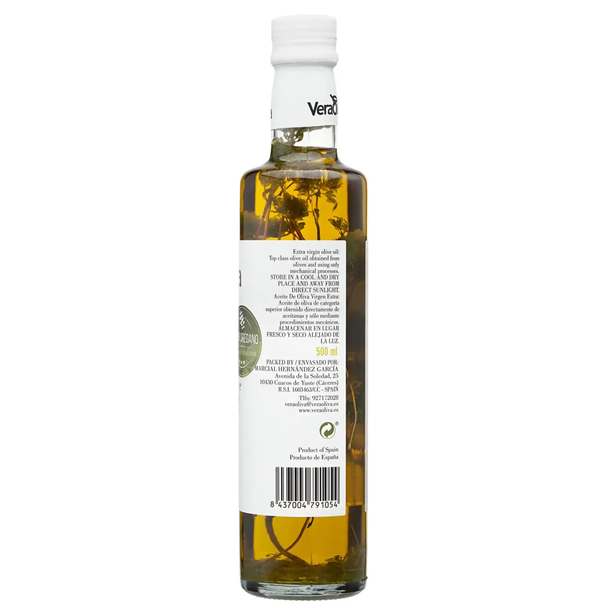 Aceite de oliva virgen extra sabor orégano botella de 500ml manzanilla cacereña VeraOliva descripción de producto