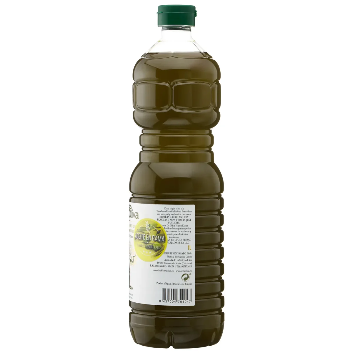 Aceite de oliva virgen extra con manzanilla cacereña sin filtrar en botella plástica de 1L etiqueta de descripción