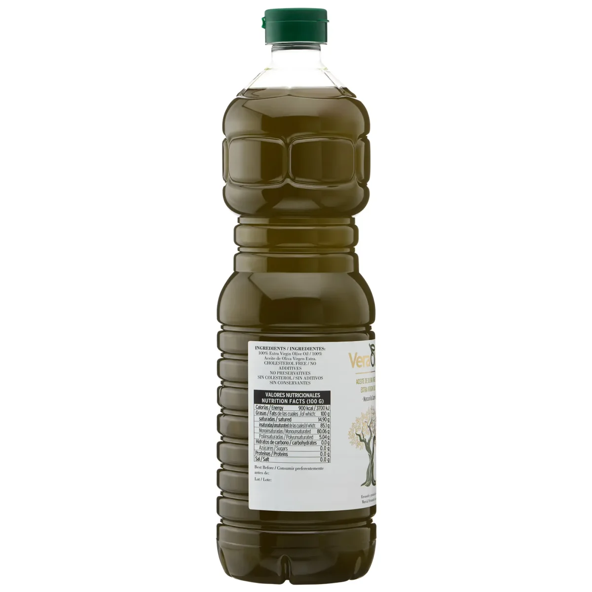 Aceite de oliva virgen extra con manzanilla cacereña sin filtrar en botella plástica de 1L etiqueta de valor nutricional