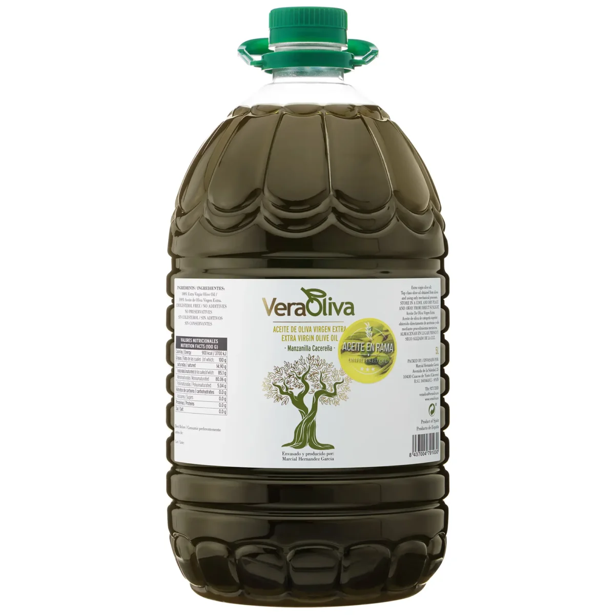 Aceite de oliva virgen extra con variedad manzanilla cacereña de calidad superior hecho en Cáceres en garrafa de 5L v2